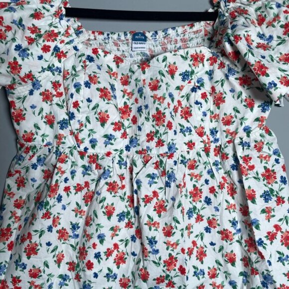 Old Navy Small Petite Blouse Shirt Short Sleeve Floral Ruffle Sleeve Top Crop SP - Picture 11 of 13